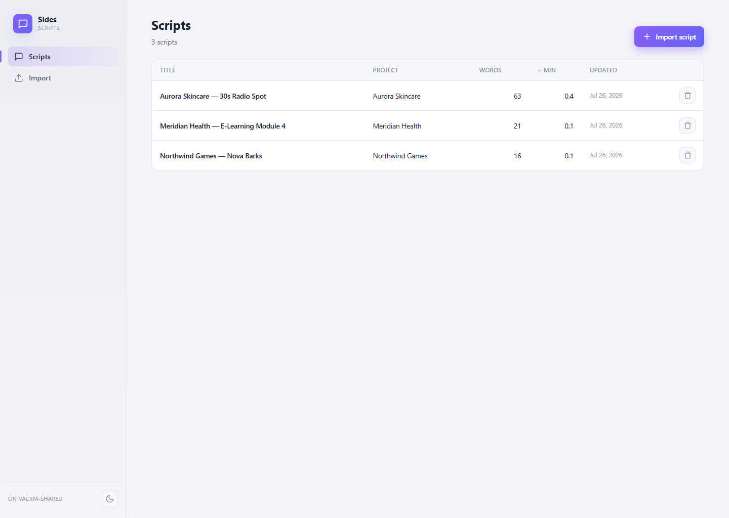 Script library in Sides
