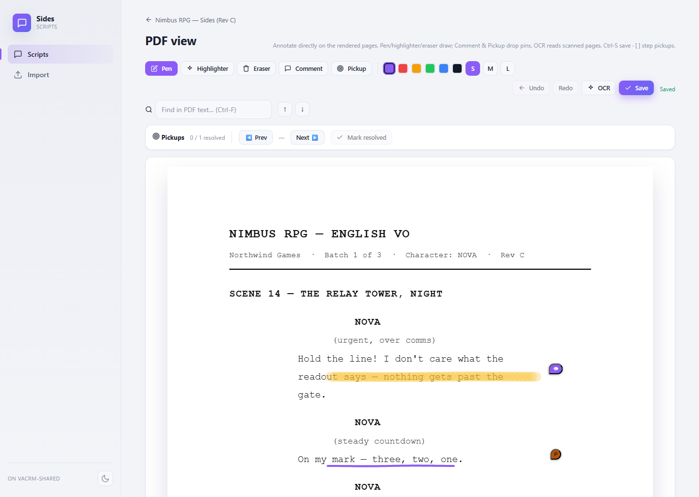 PDF view with annotations in Sides