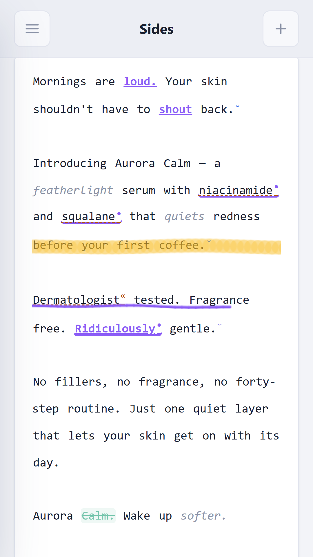 Marked-up script on Android