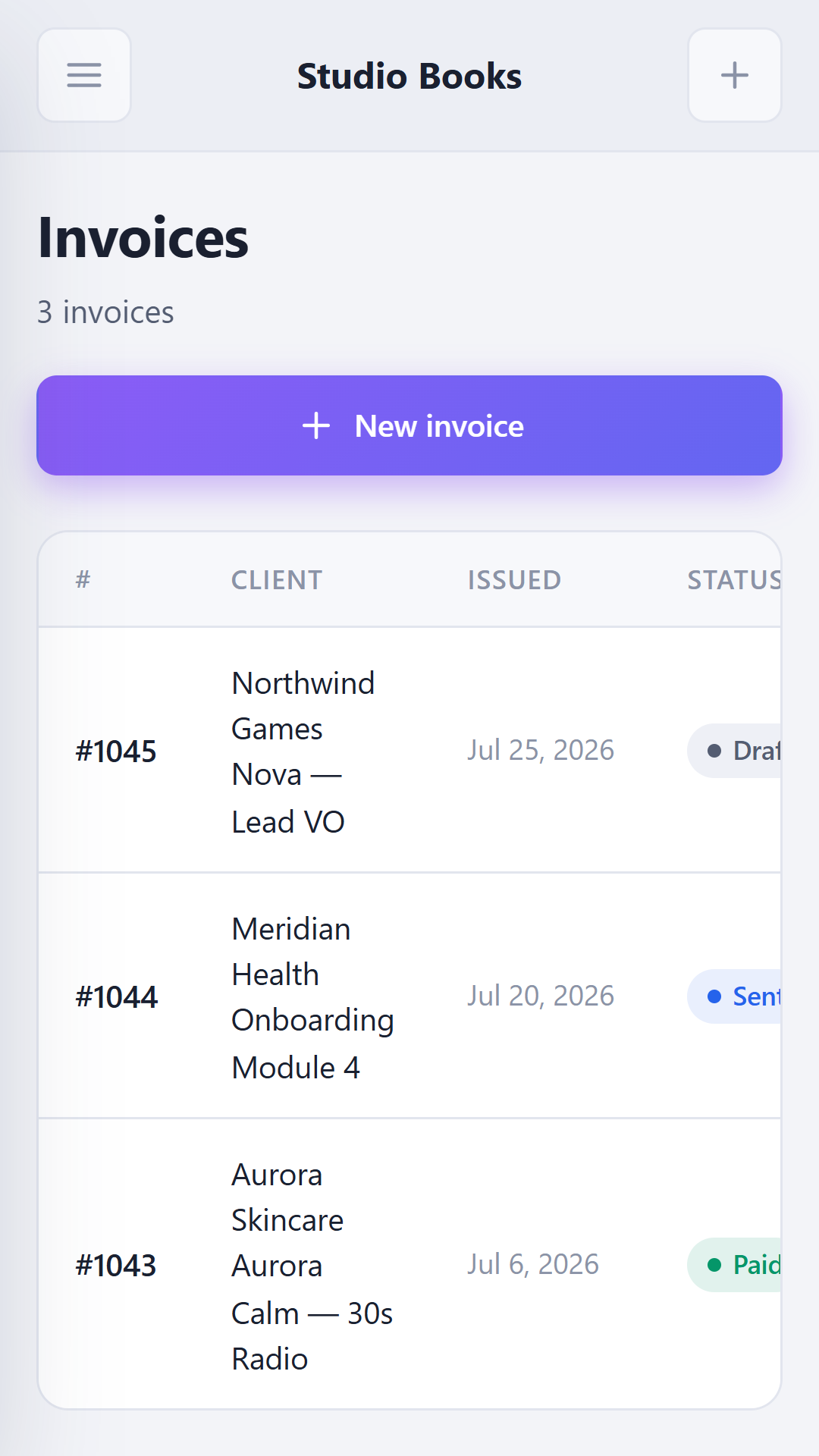 Invoice list on Android