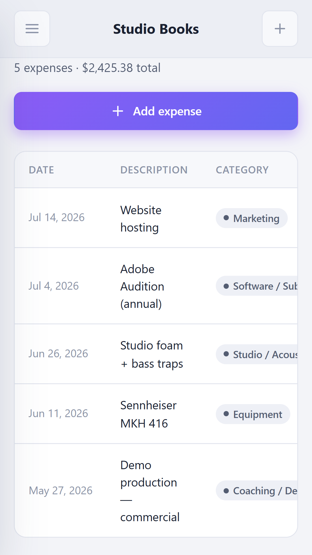 Expense logging on Android