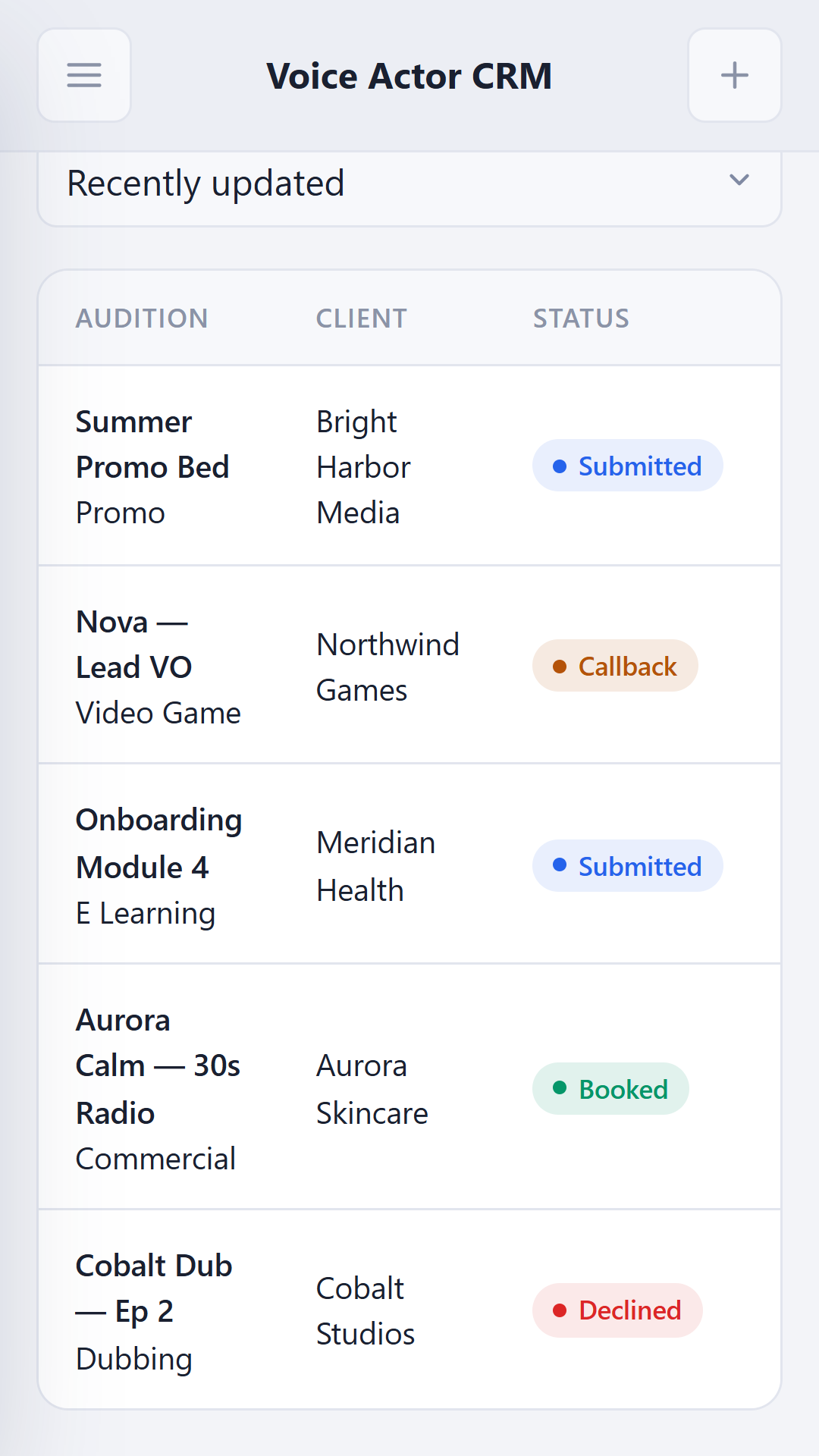Audition tracking on Android